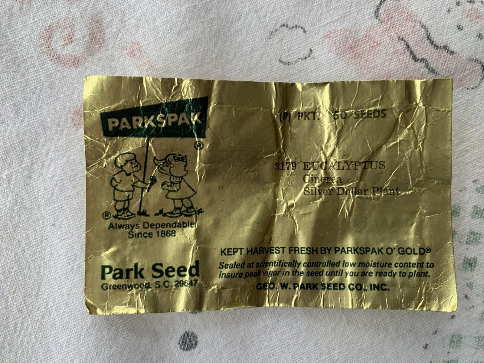 VINTAGE 1990’s PARK SEED PARKSPAK EUCALYPTUS SILVER DOLLAR PLANT 50 SEEDS