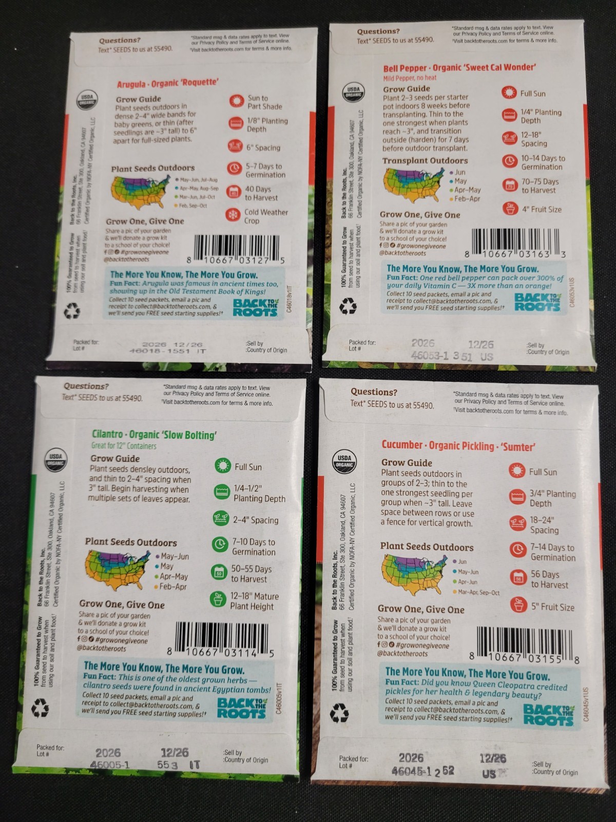 Back to the Roots Herbs and Vegetable 4 Seed Pack Assortment (2026 Season) New