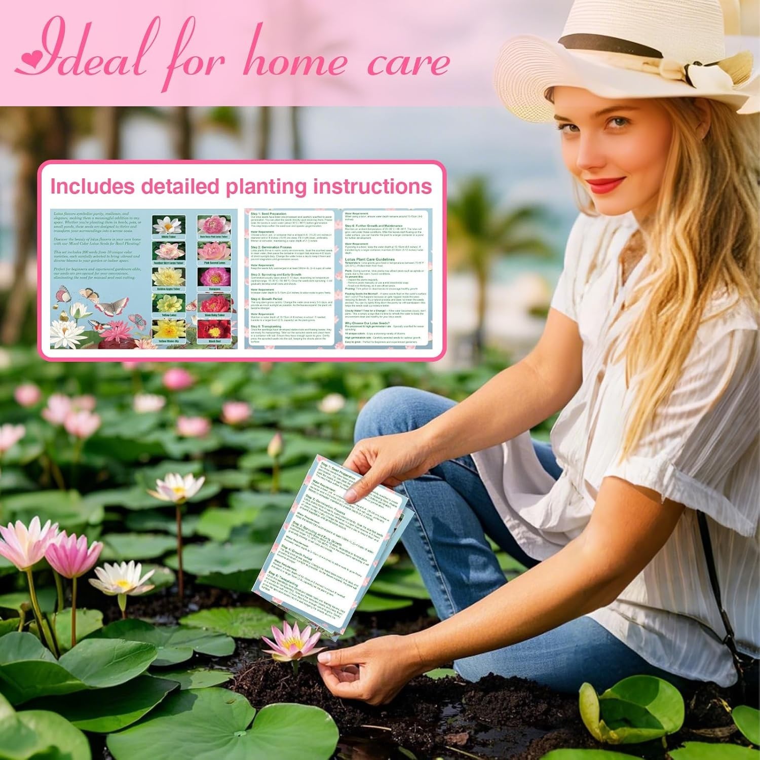 200Pcs Lotus Seeds for Planting – 10 Unique Varieties, Mixed Colors, Includes De