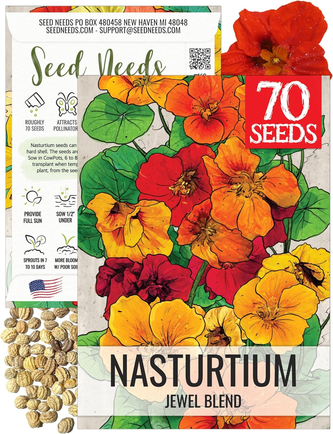 Nasturtium Seeds for Planting Jewel Blend – Heirloom Untreated & Open Pollinated