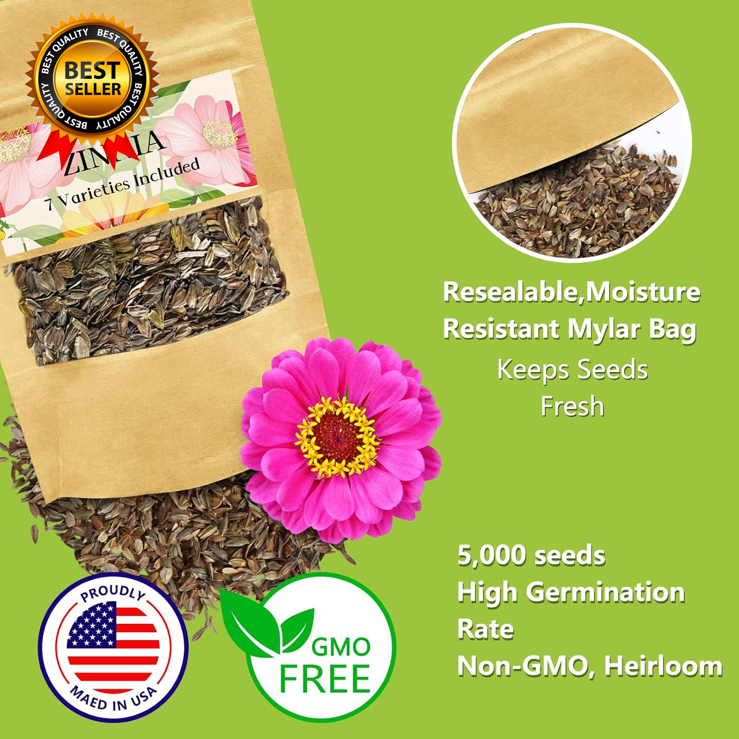 Zinnia Seeds Bulk 5,000+ | Outdoor Flower for Planting |Giant Zinnia Seeds