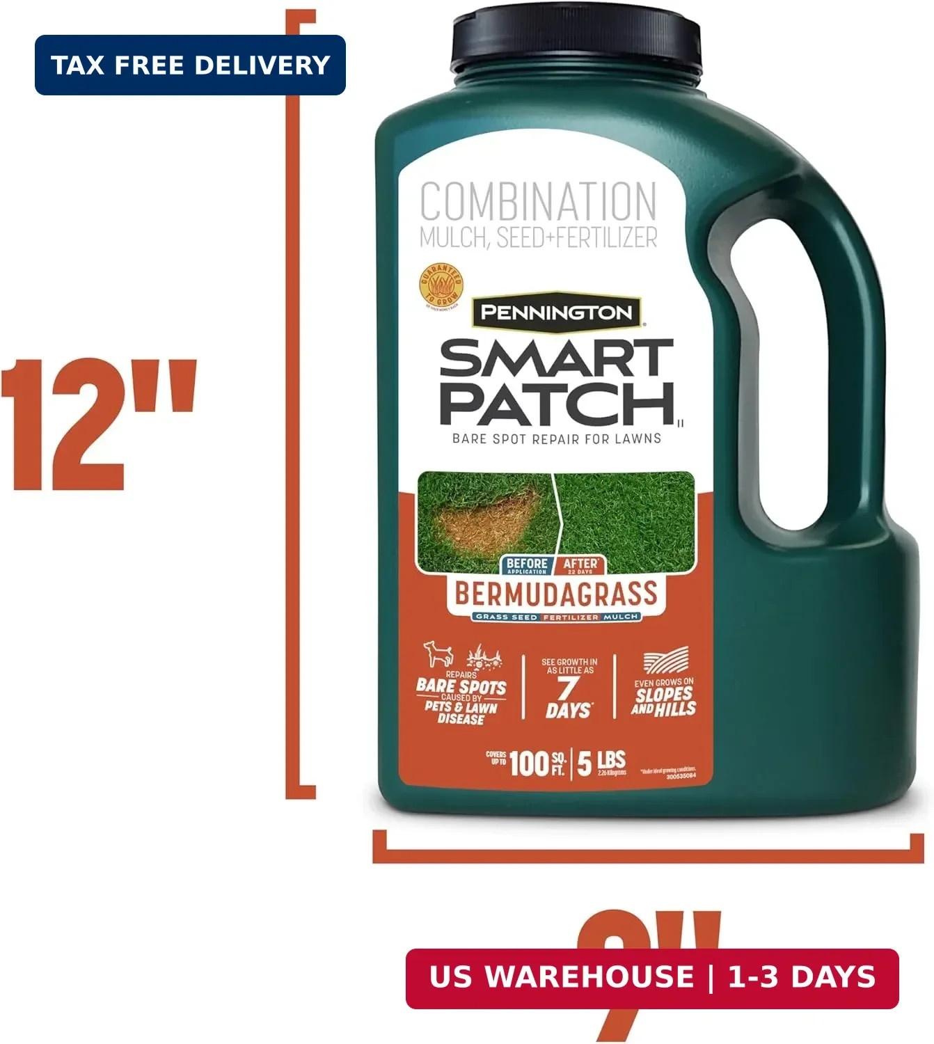 Pennington Smart Patch Bermudagrass 5lb 100 sq. ft. Grass Seed Bare Spot Repair