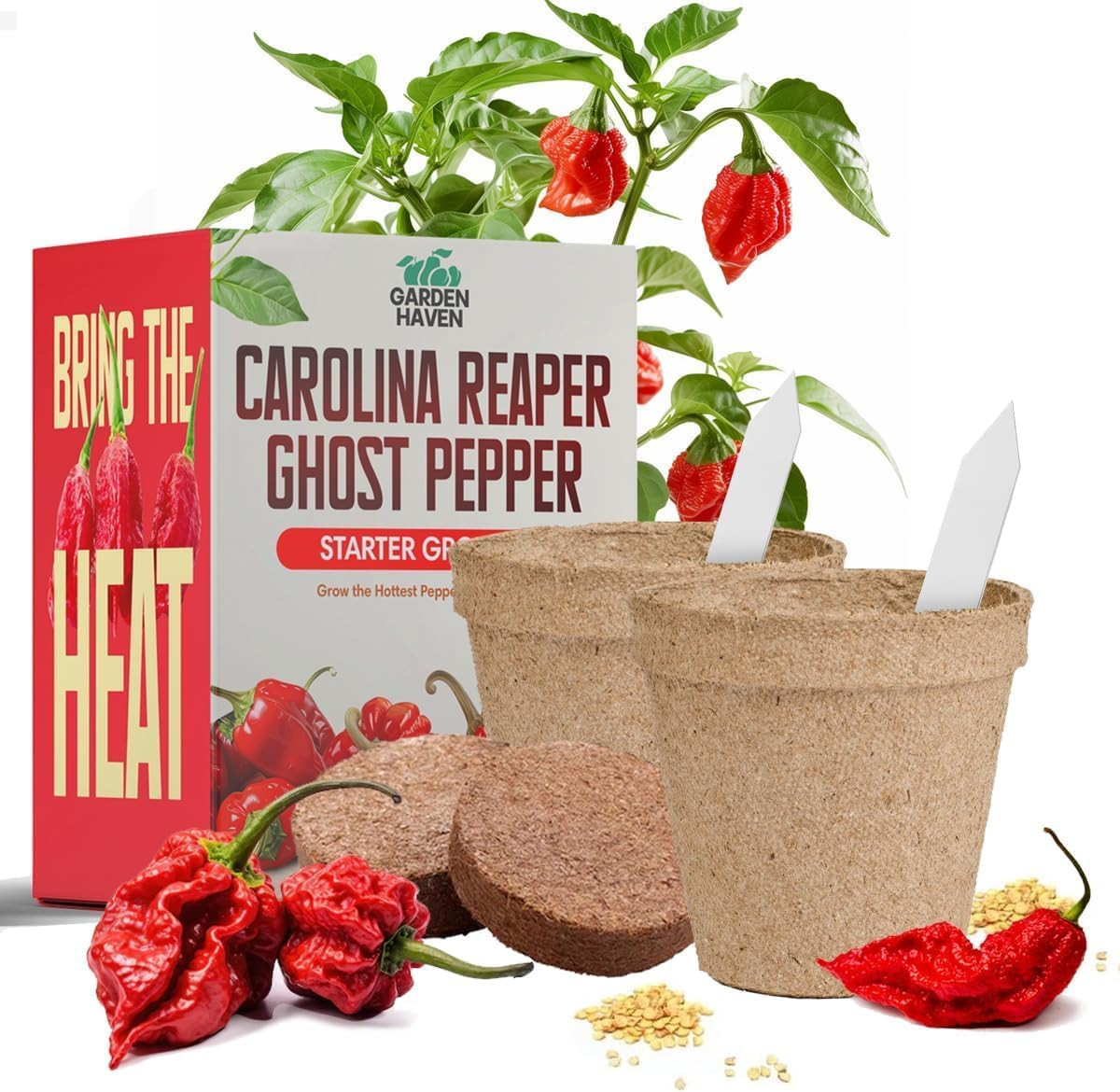 Carolina Reaper Ghost Pepper Grow Kit – All in One Starter Grow Kit – Bhut Jolok