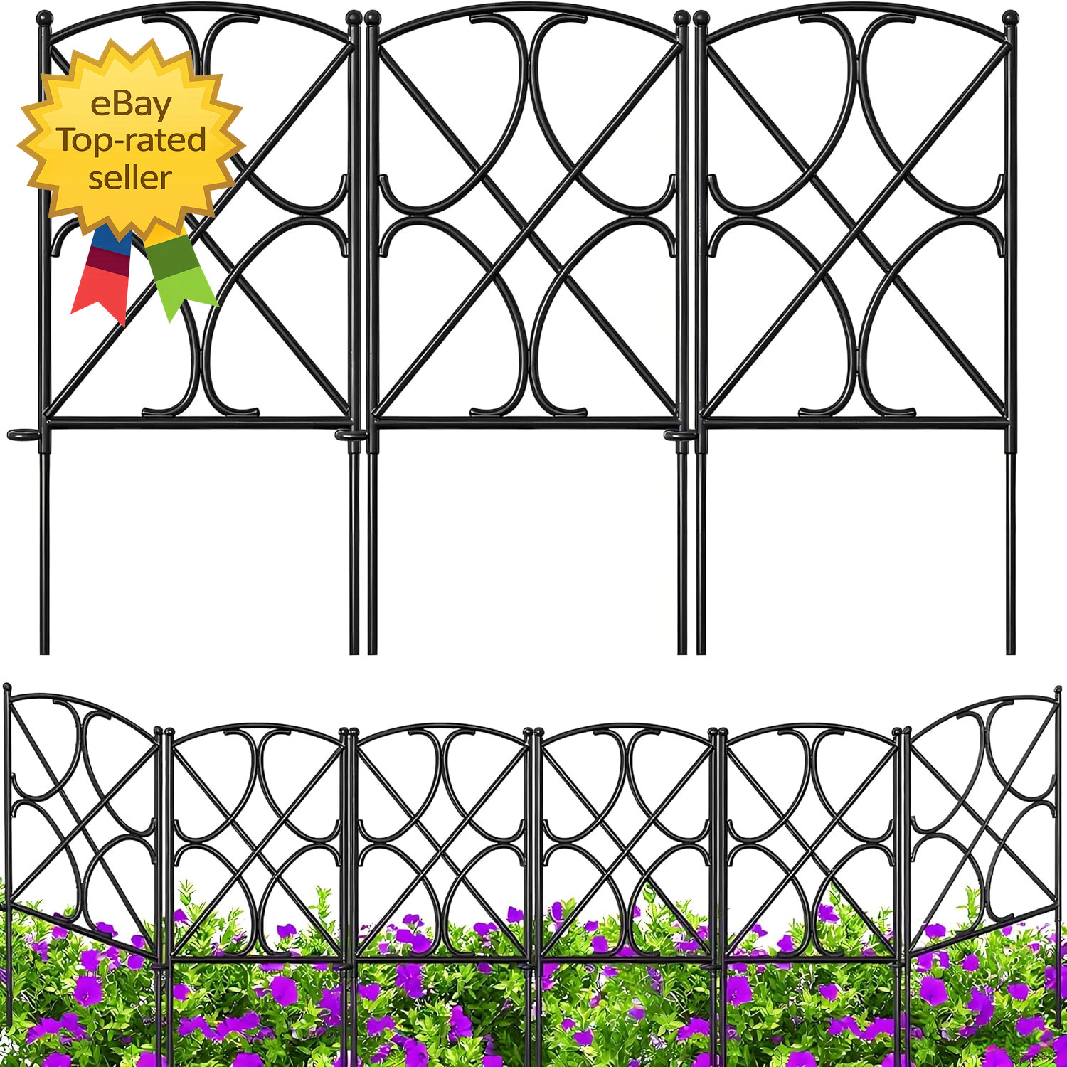 Garden Fence Panels 10 Pack 24×10 Ft Metal Border No Dig Rustproof AnimalBarrier