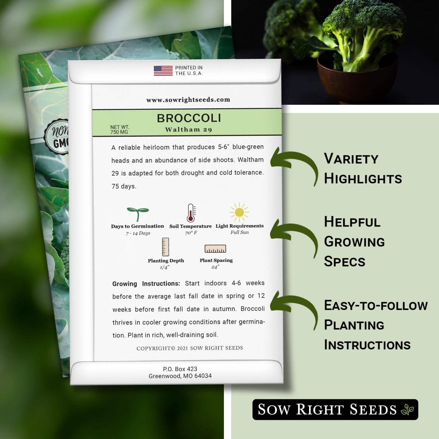 – Waltham 29 Broccoli Seeds for Planting – Non-Gmo Heirloom Packet with Instruct