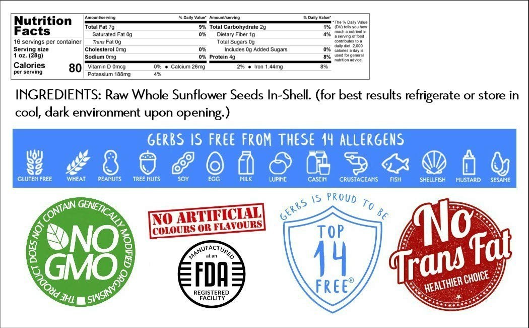 Allergen-Free Raw Whole Sunflower Seeds 1lb in Resealable Bag No Additives