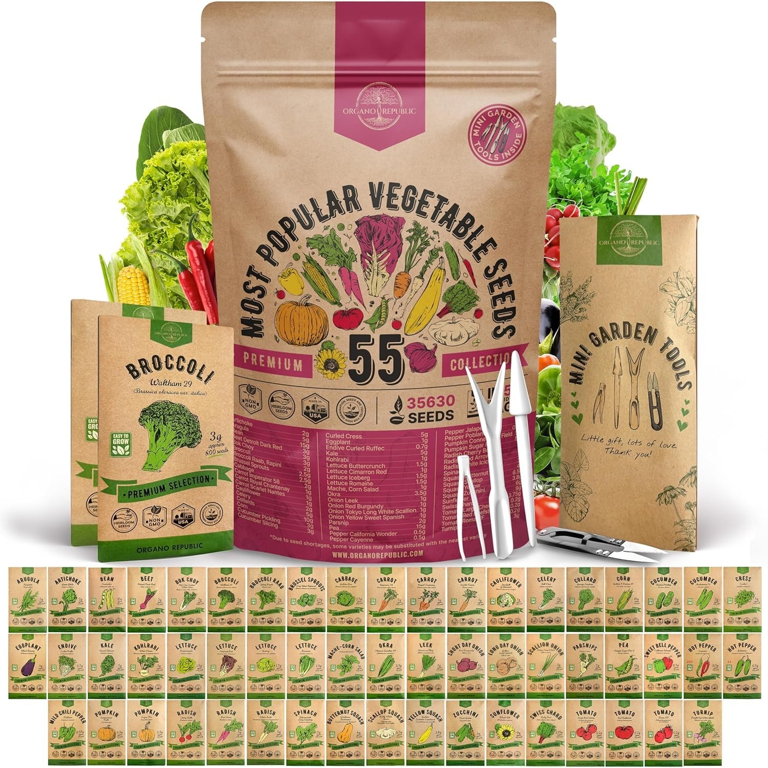 55 Vegetable Seeds Variety Pack – 35,600+ Non-GMO Heirloom Seeds for Planting Ve