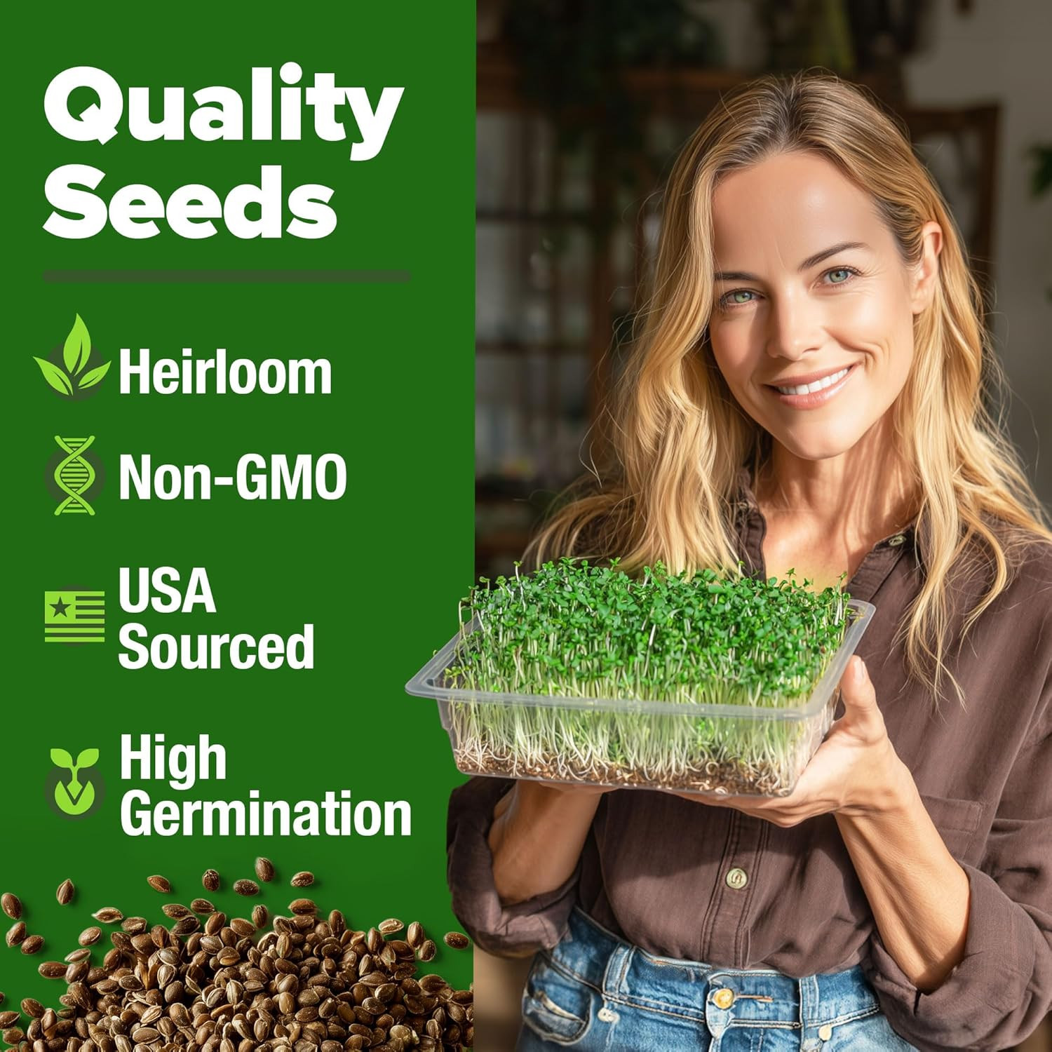 Premium Non-GMO Sprouting Seeds Mix 118,200+ Seeds Microgreens 4 Variety Blend B