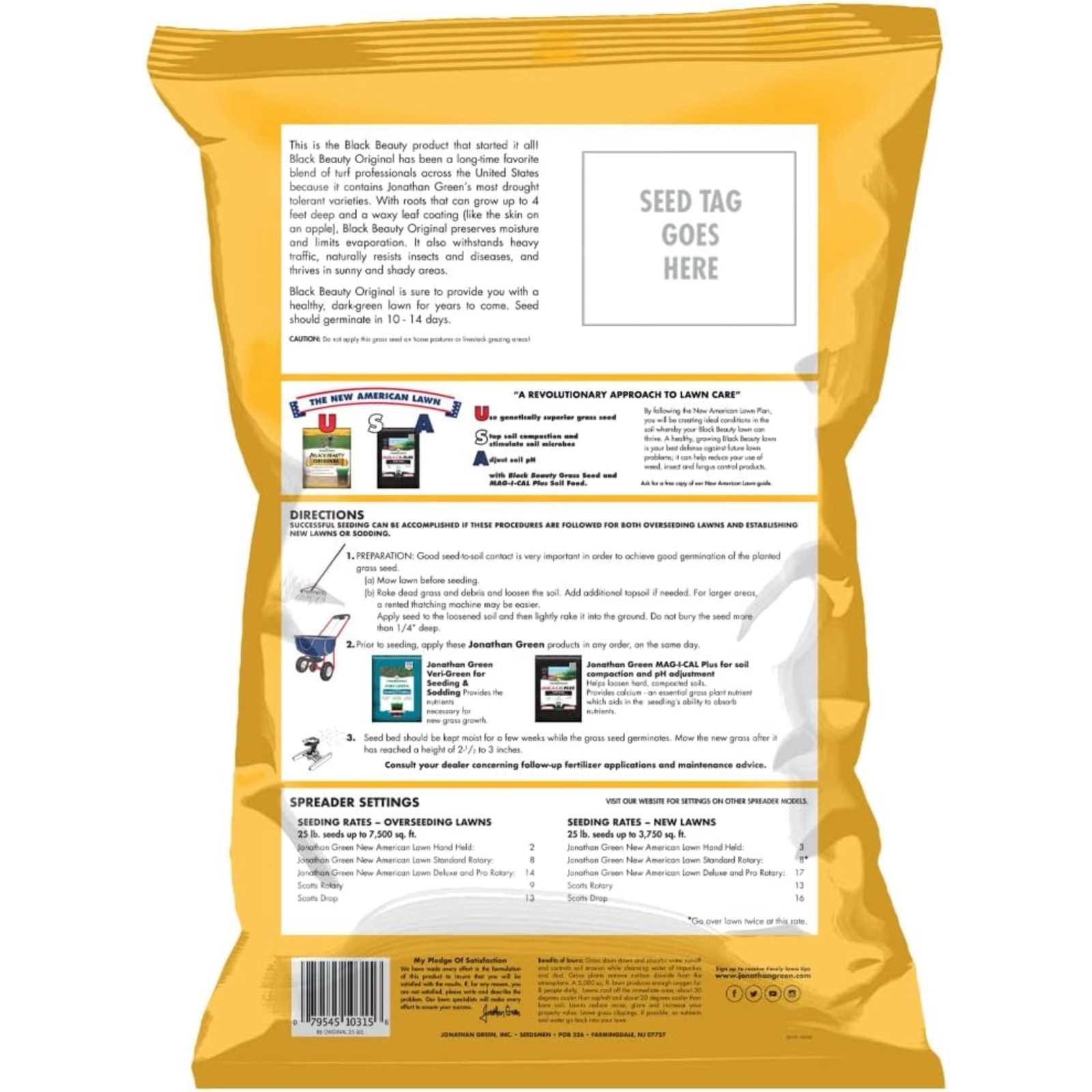Jonathan Green (#10315) Black Beauty Original Grass Seed, 25 lb bag, 2 Pack