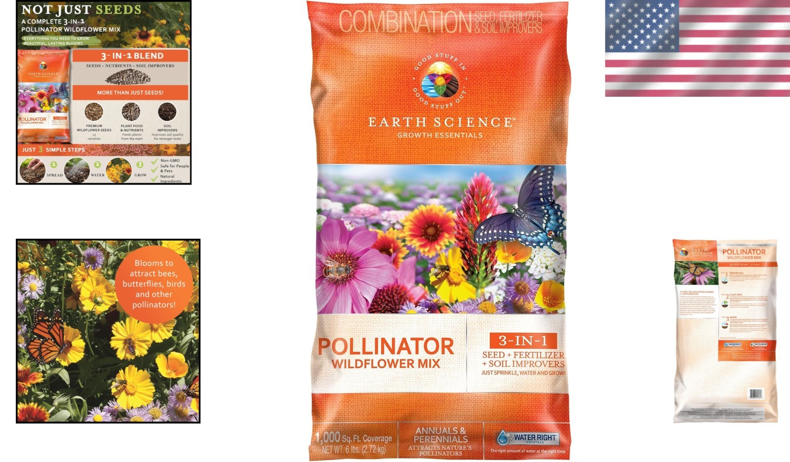 3-in-1 Wildflower Mix – 6lb of Seeds, Food & Soil conditioner for Pollinators