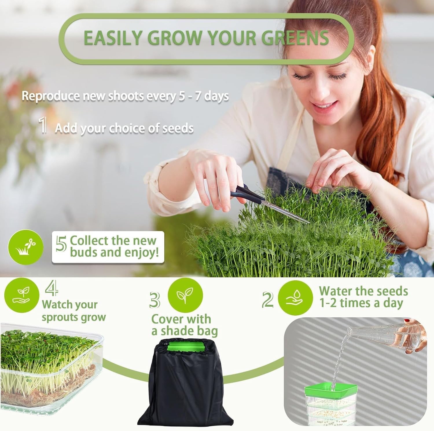Upgrade Soil-Free Seed Sprouting Tray – Multi-Tier Organic Bean Sprouter Kit