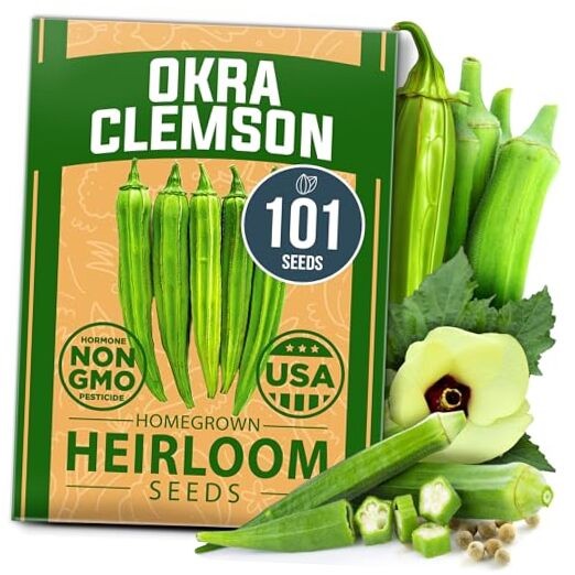 Clemson Spineless Seeds 101+ Heirloom Non-GMO Vegetable Seeds for Okra