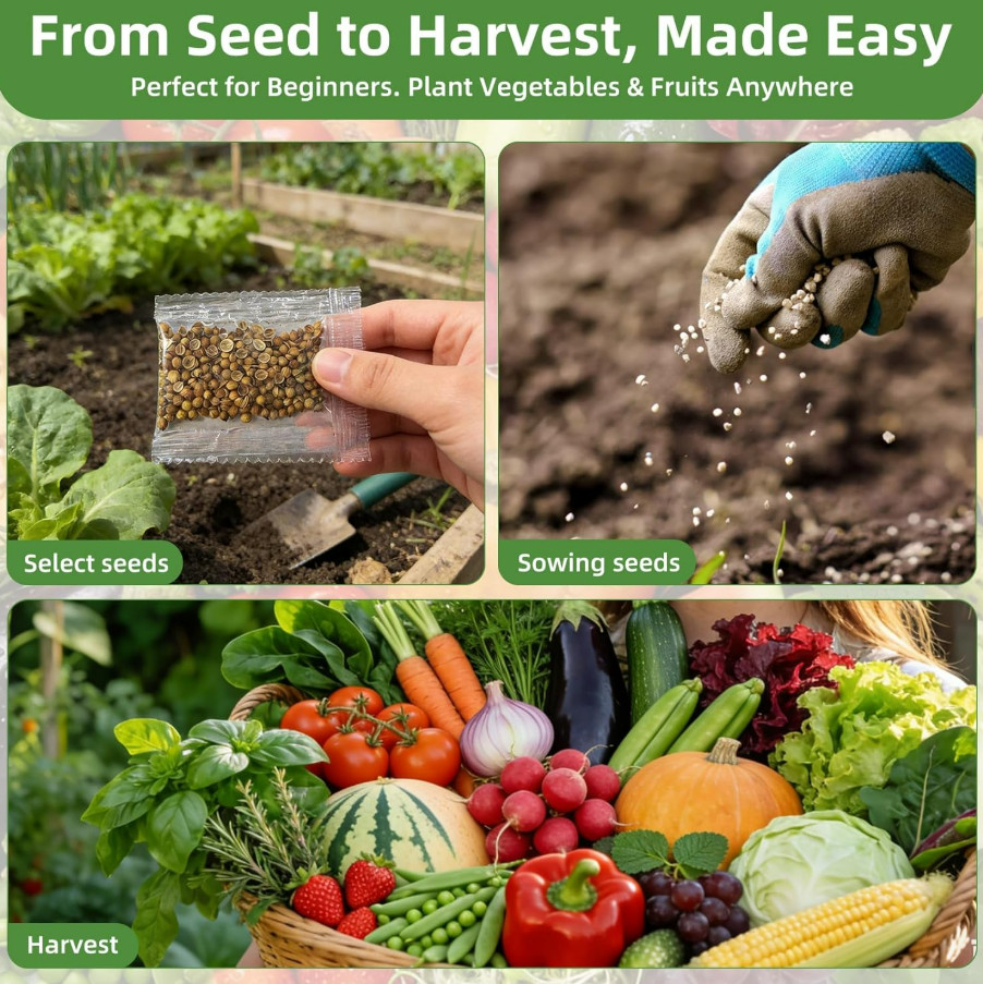 Heirloom Vegetable Seeds Kit, 15,000+ Non-GMO Seeds for Indoor & Outdoor Grow XL