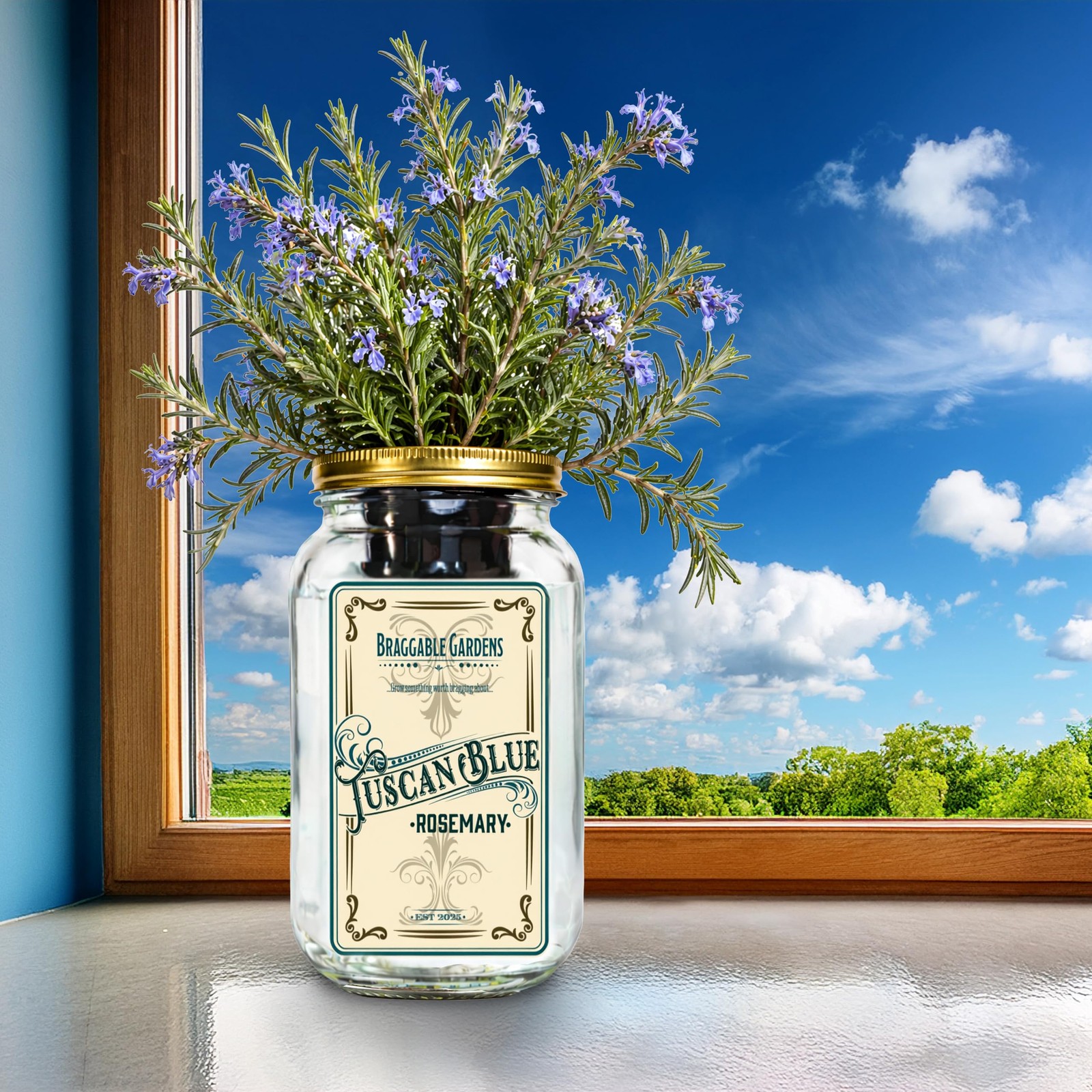 Tuscan Blue Rosemary Indoor Herb Garden Kit – Mason Jar Hydroponic Grow Kit –…