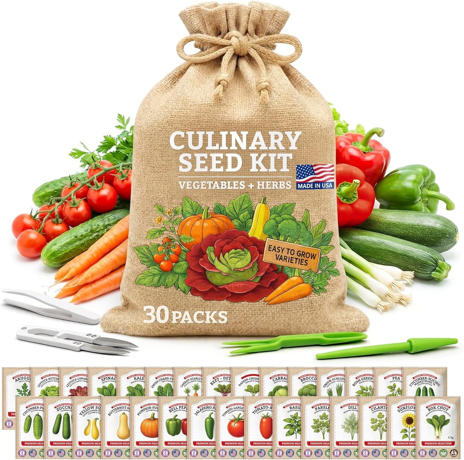Culinary Vegetable & Herb Seeds Variety Pack – 30 Heirloom Non-GMO Garden See…