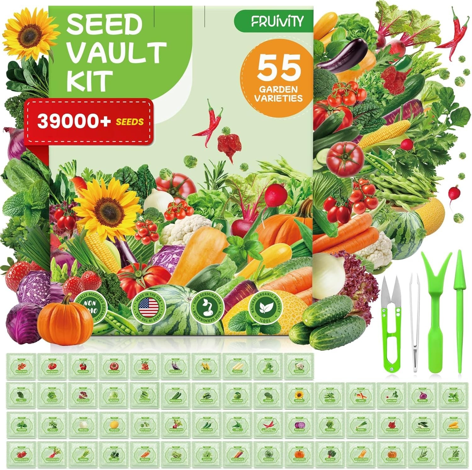 55 Vegetable Seeds Variety Pack – 39,000+ Heirloom Seeds for Planting Vegetab…