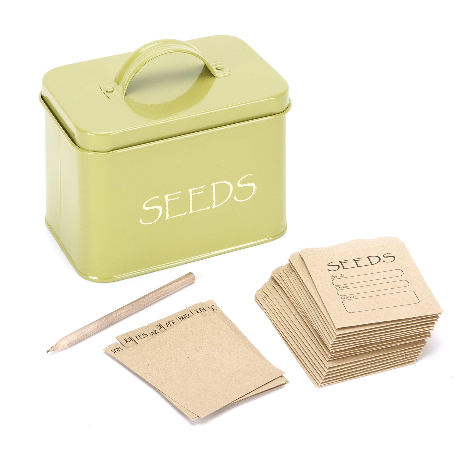 Steel Seed Storage Box Organiser in Green. Compact Seed Packet Container with…
