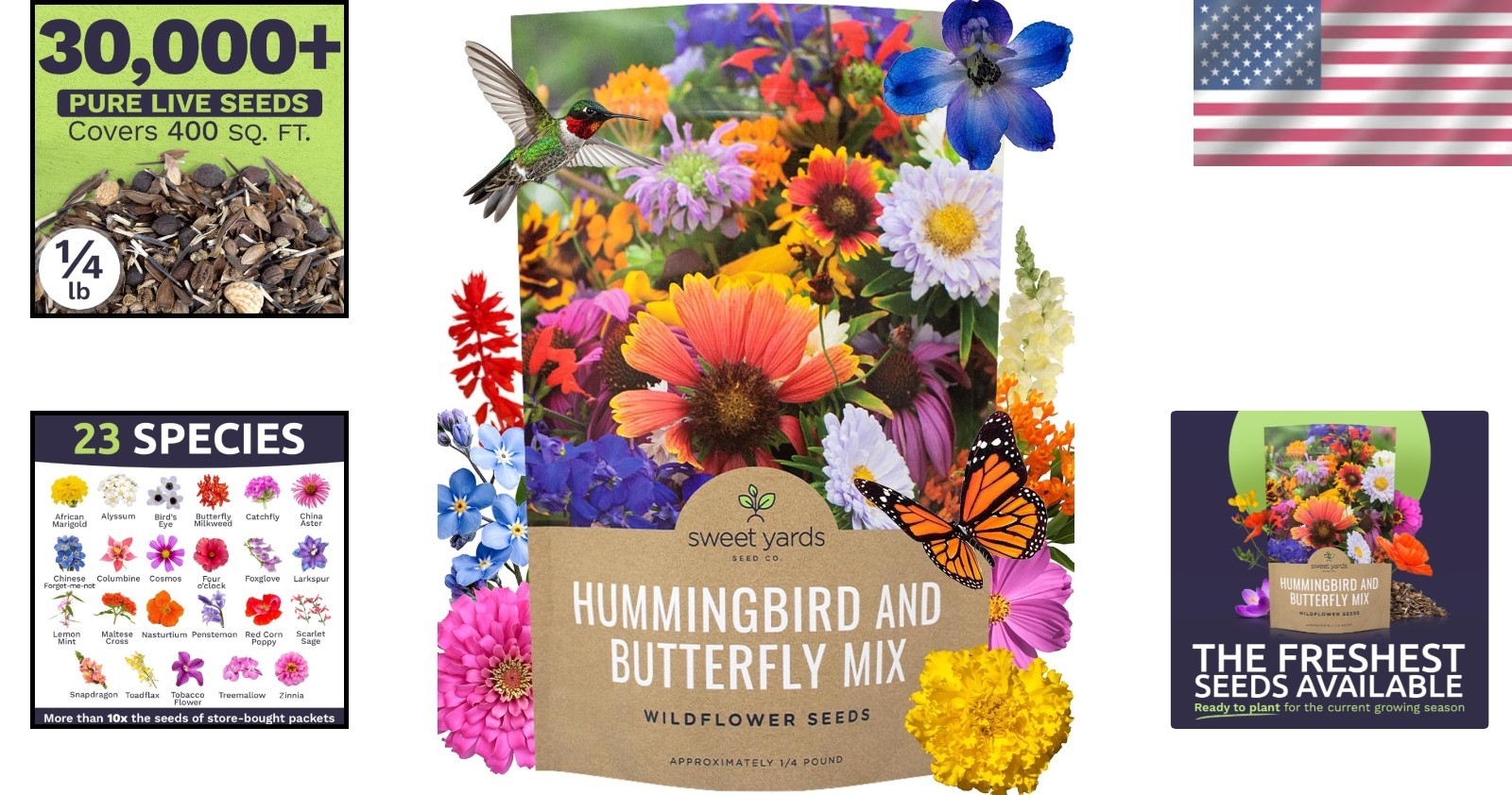 Heirloom Wildflower Seeds – 30,000+ Count, Butterfly & Hummingbird Friendly