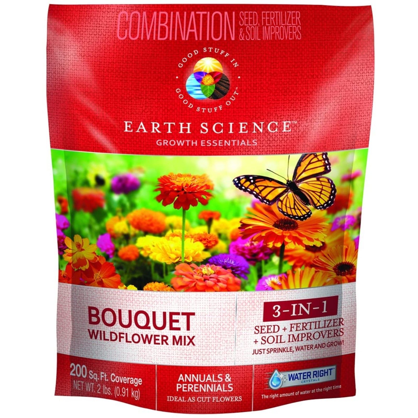 Earth Science Grown Essentials Bouquet Wild Flower Mix, 3-in-1 Formula – 2lb bag