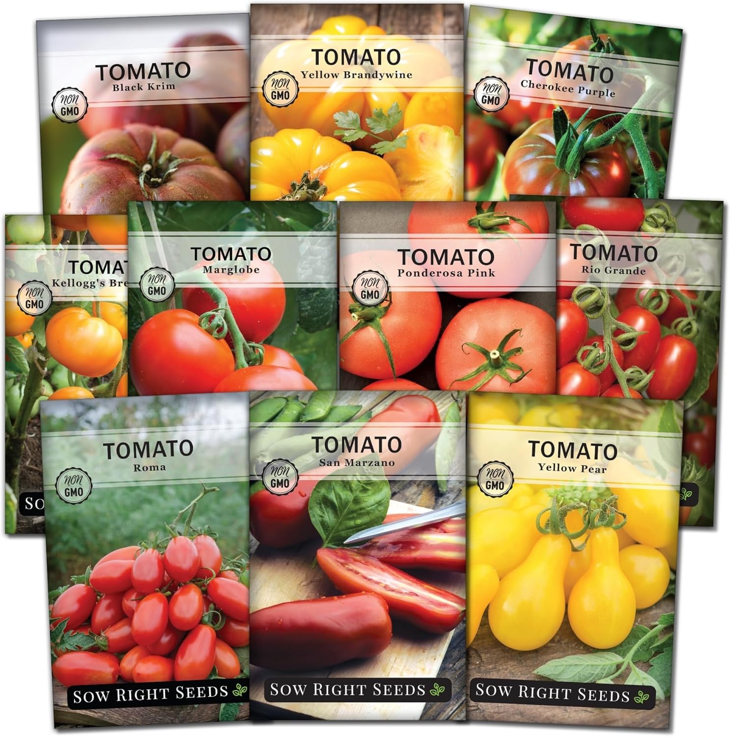 Sow Right Seeds – Tomato Seed Collection for Planting – 10 Varieties with Many S