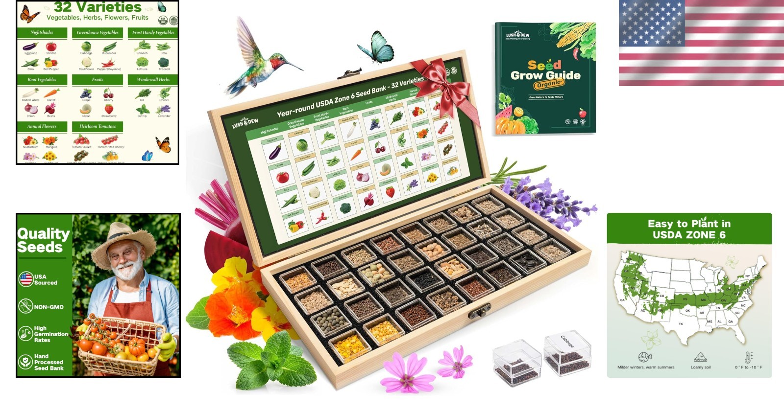-Round Heirloom Vegetable and Herb Seed Kit with 32 Varieties USDA Zone 6
