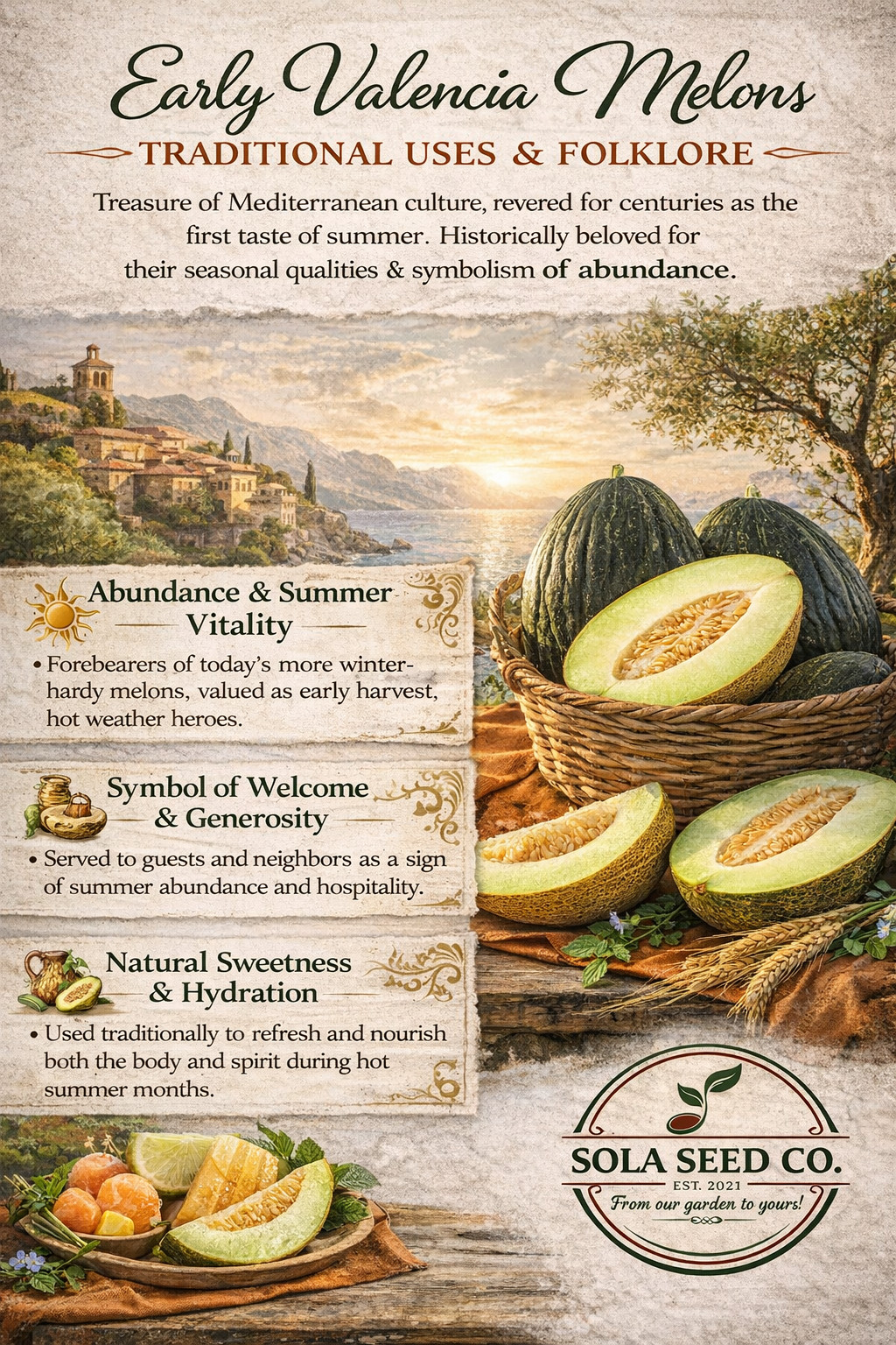 25 Early Valencia Melon Seeds, Unique, Sweet, Heirloom, Non-GMO, Genuine usa