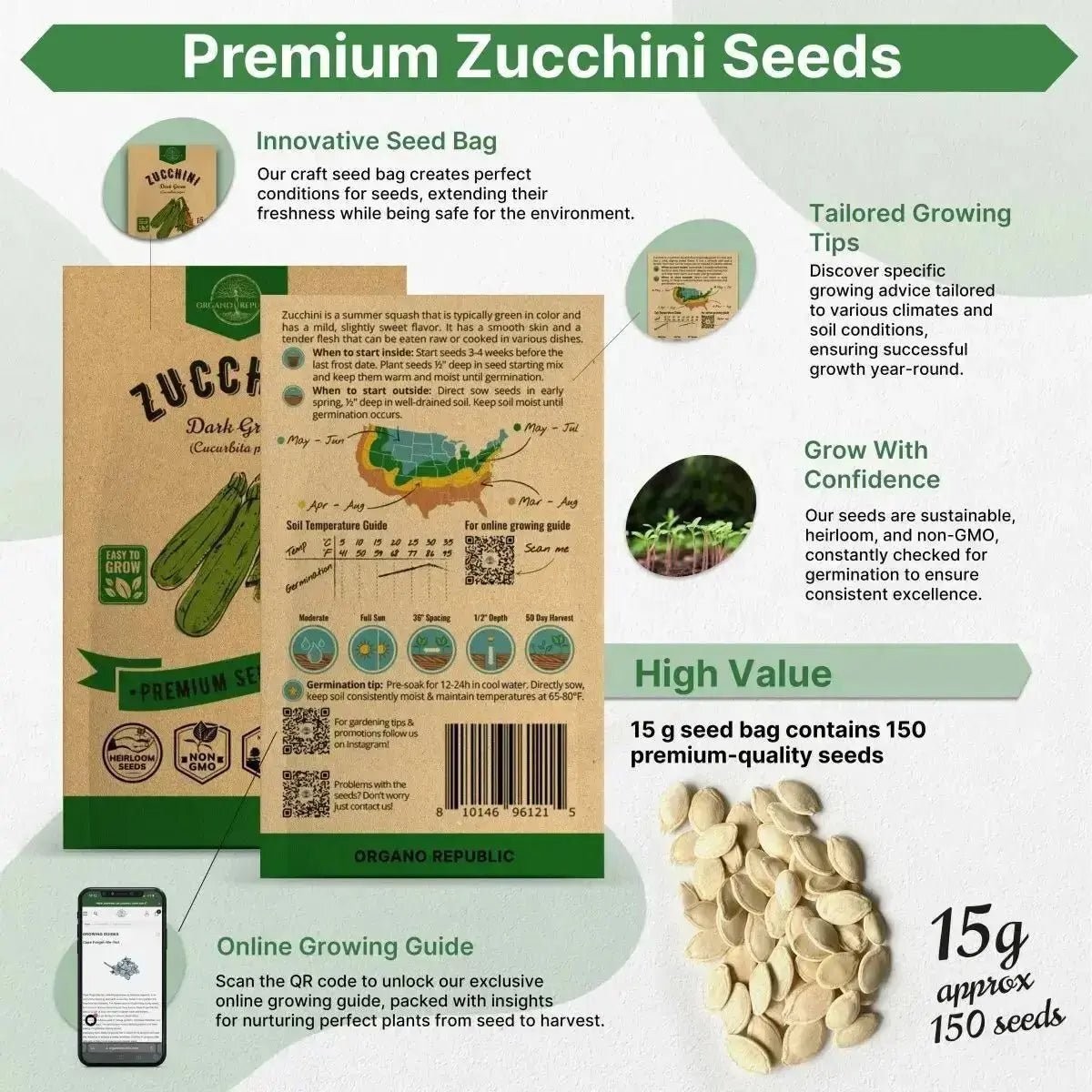Dark Green Zucchini Seeds Pack 15G