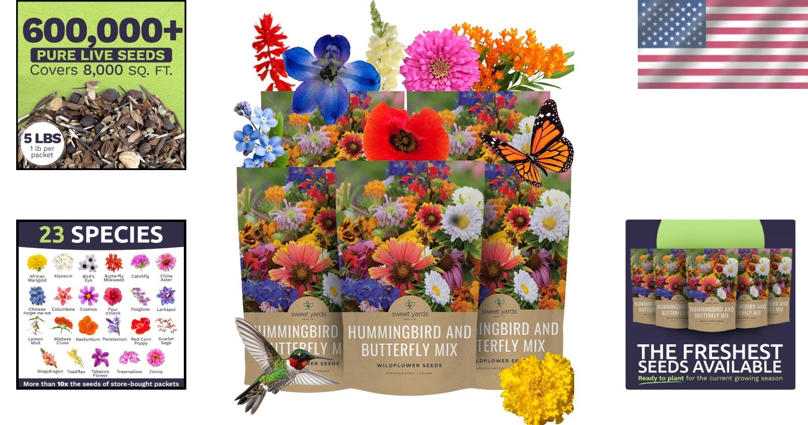 Wildflower Seeds Bulk – Butterfly Hummingbird Mix, 5 Pounds