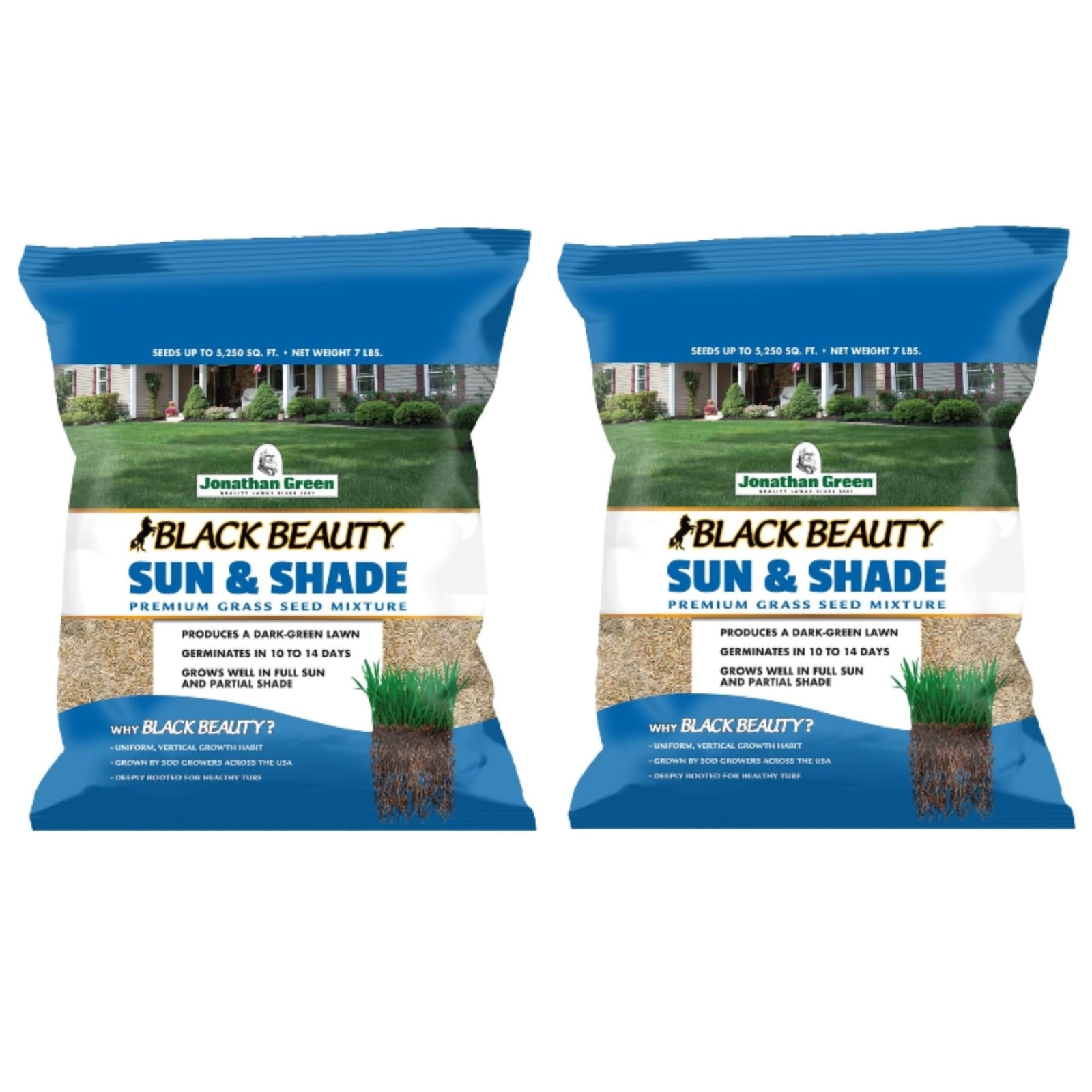 Jonathan Green (#12005) Black Beauty Sun & Shade Grass Seed, 7lb bags, 2 Pack