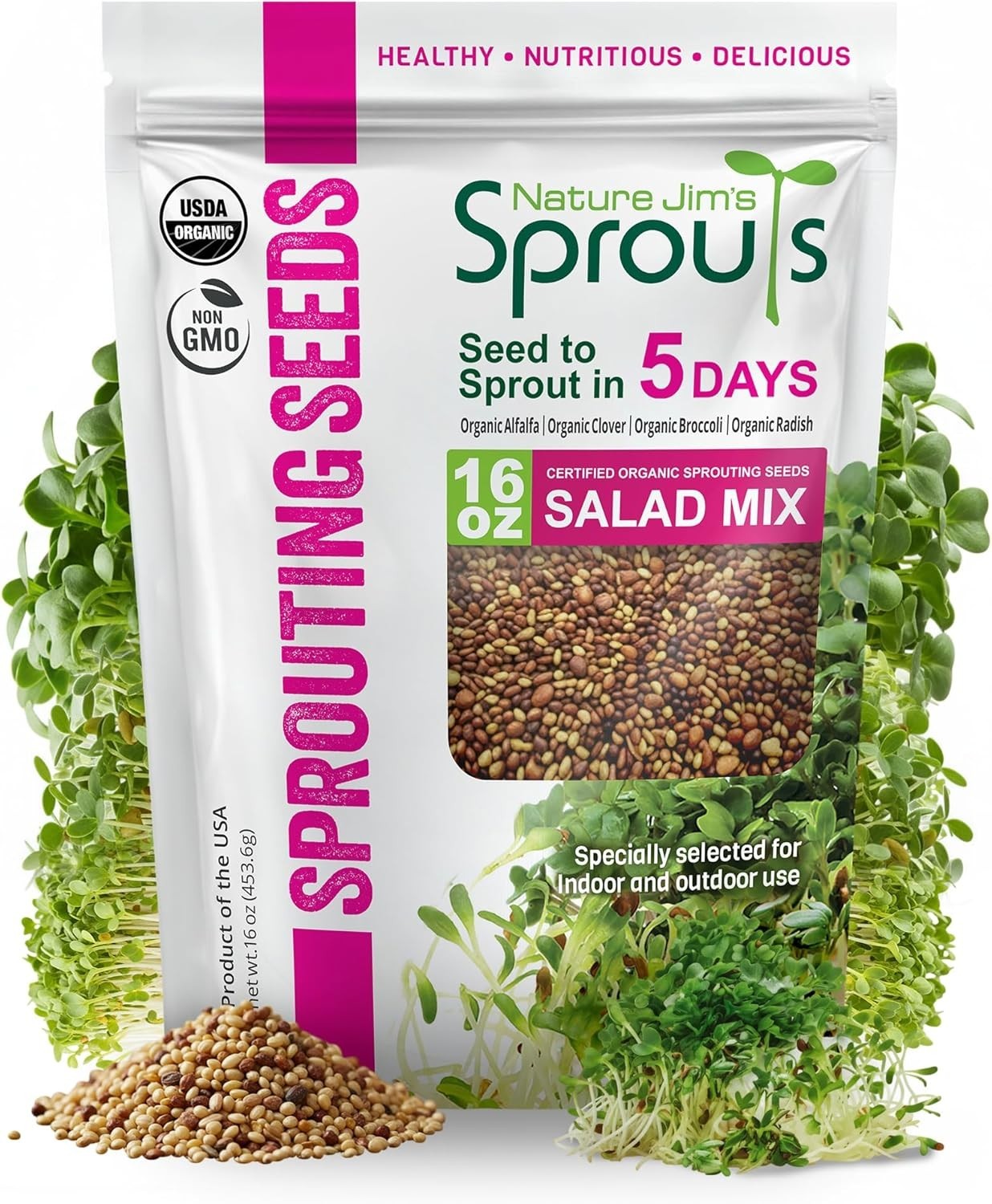 Organic Microgreens: Broccoli, Alfalfa & Radish Salad Seeds – 1lb