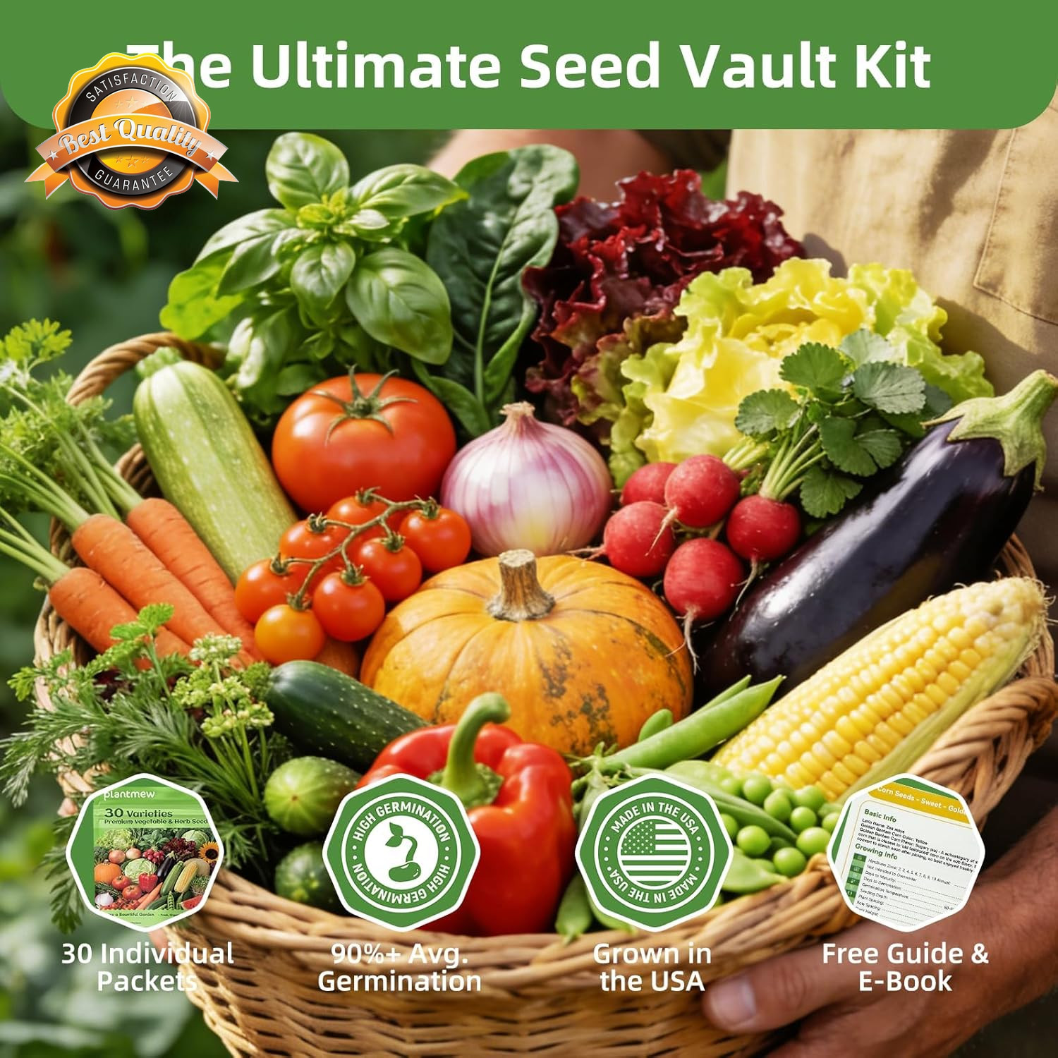 15000+ Heirloom Vegetable Seeds Non-GMO Seed Vault Survival Gear Kit