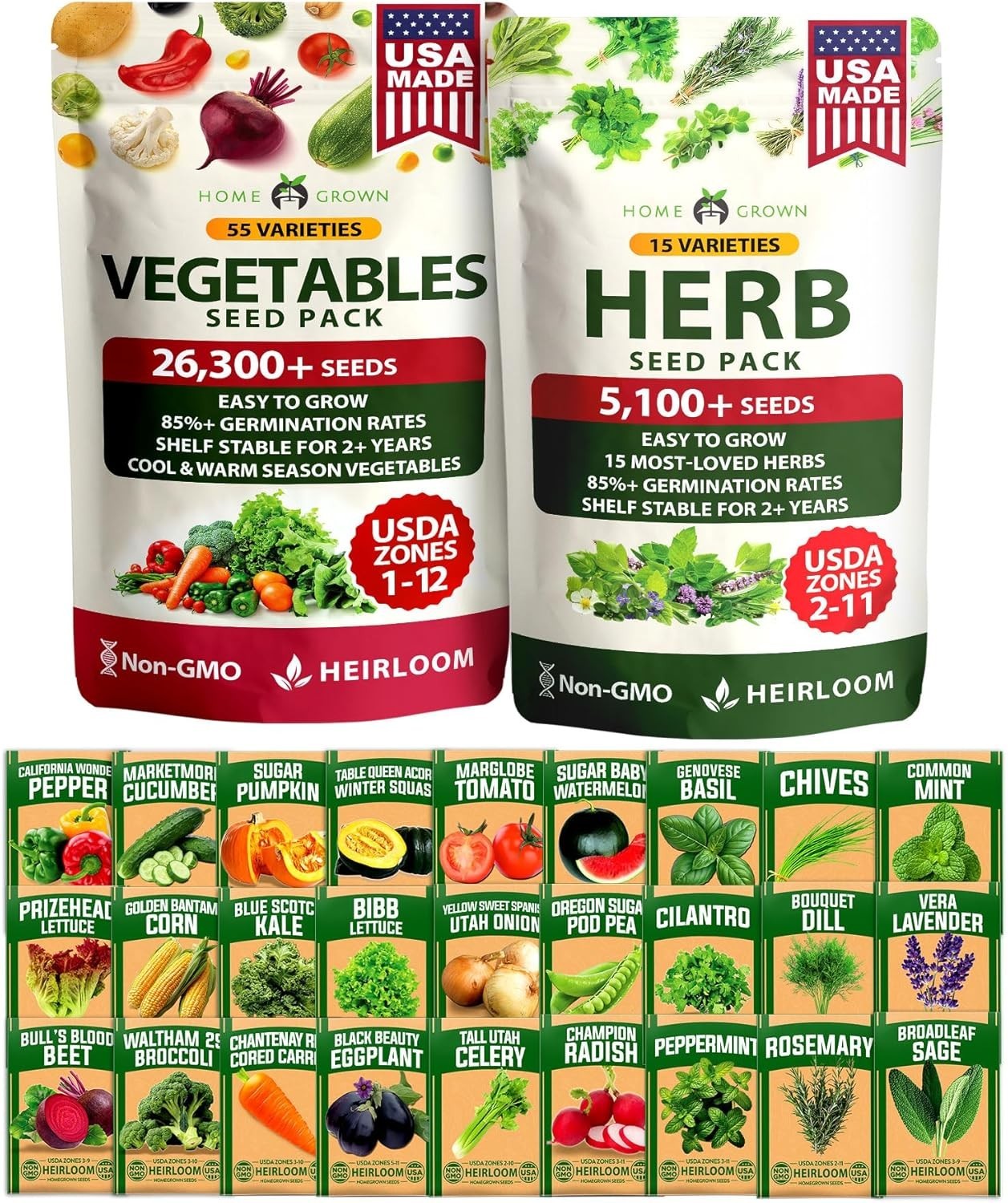 32,000+ Seeds – Indoor/Outdoor 70 Variety Vegetable & Herb Heirloom Seed Kit