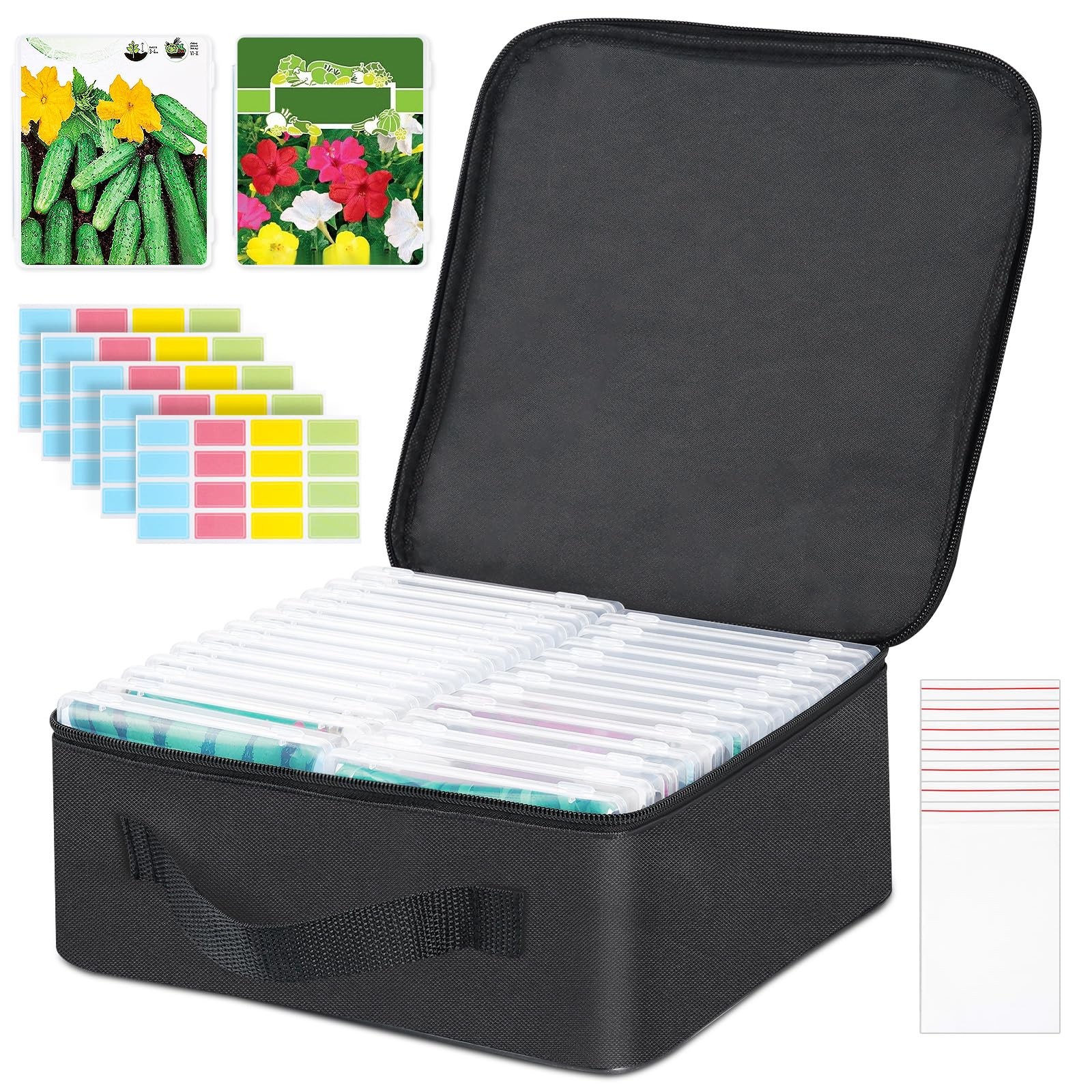 24 Slots Seed Storage Organizer Box with Dual Zipper Bag, 100 Pcs Seed Sealed…