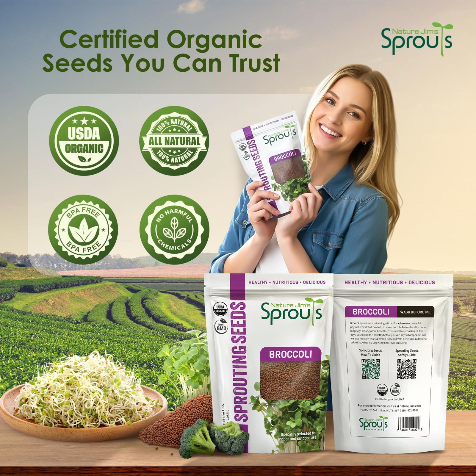Organic Broccoli Sprouting Seeds – Non-GMO, Fast-Growing Microgreens, 8oz – Nutr