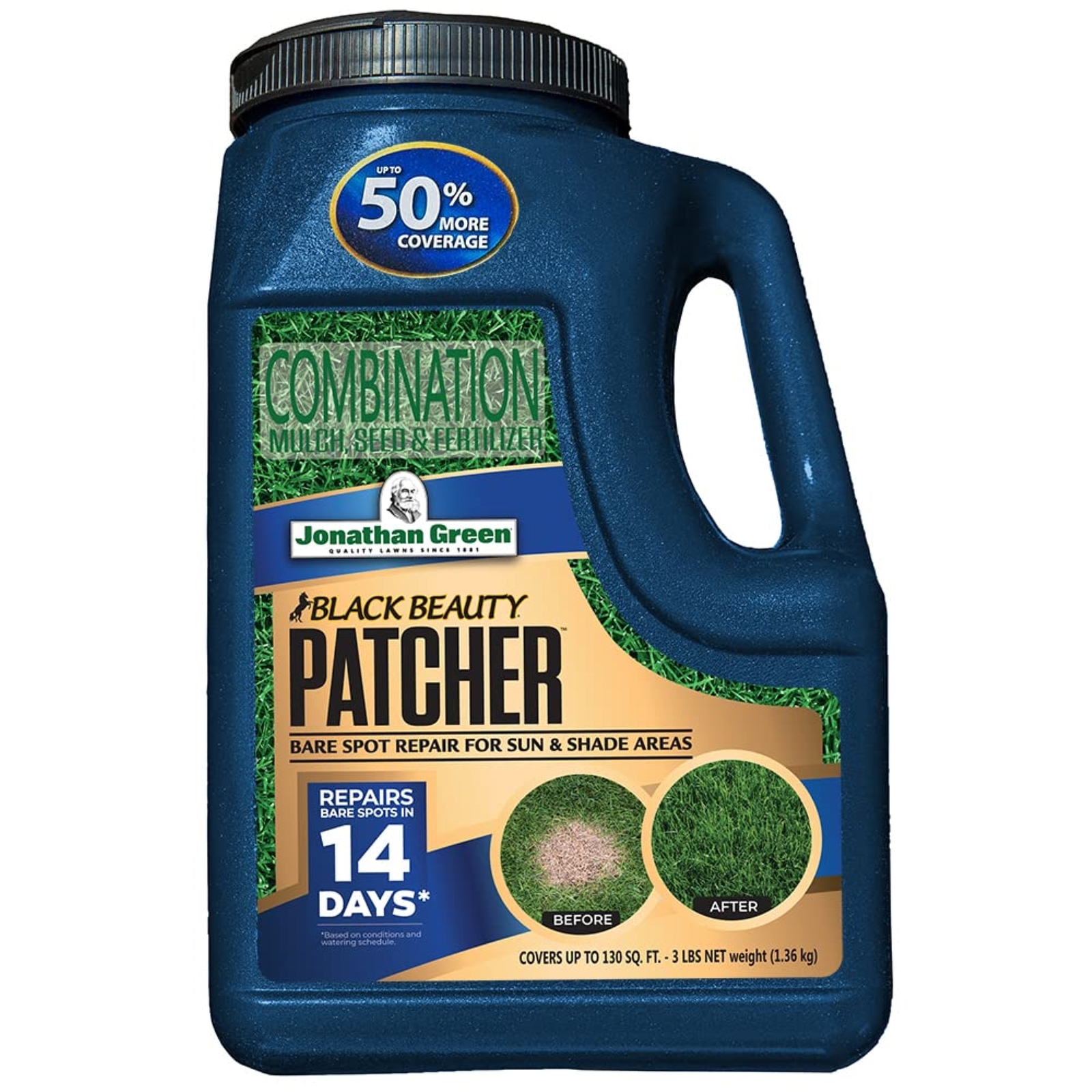 Jonathan Green Black Beauty Patcher, Mulch, Seed, & Fertilizer, 3lbs, 130 sq ft