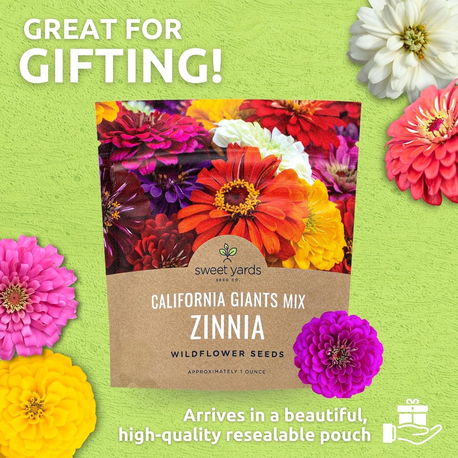 Heirloom Zinnia Seeds – 1 Ounce with 3,000 Seeds for Colorful Spring-Fall Blooms
