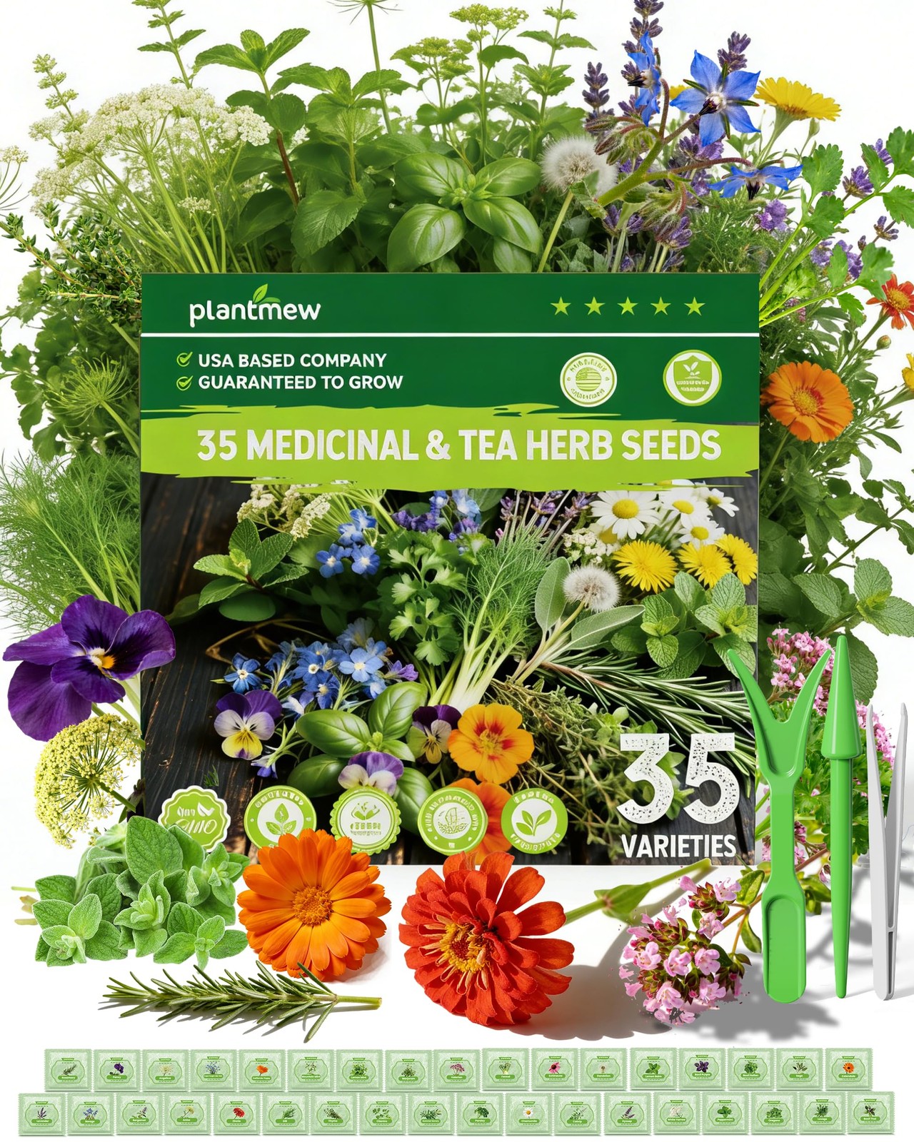 Medicinal & Tea Herb Seeds for Planting – 35 Non-GMO Variety Pack for Indoor/…