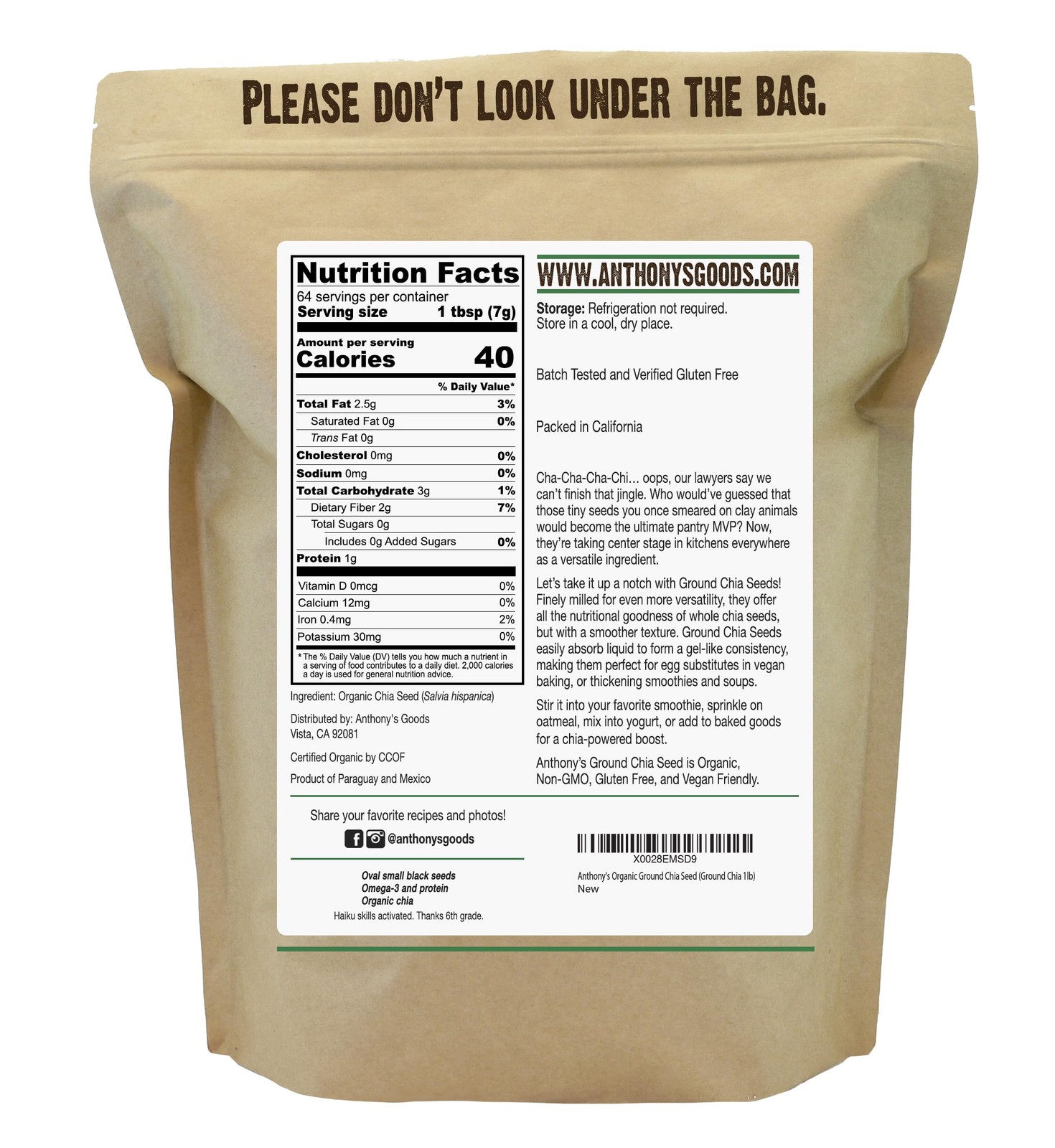 Anthony’s Organic Ground Chia Seed, 1 lb, Finely Ground, 16 Ounce (Pack of 1)