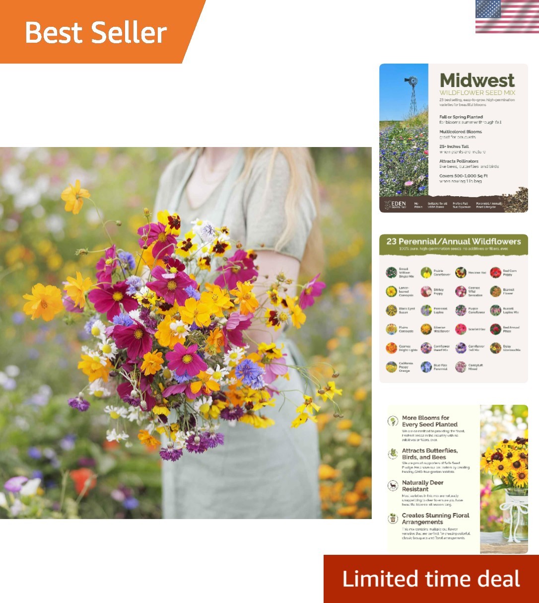 Midwest Wildflower Mixed Seeds for Planting, 1 lb, 480,000+ Seeds with Cornfl…
