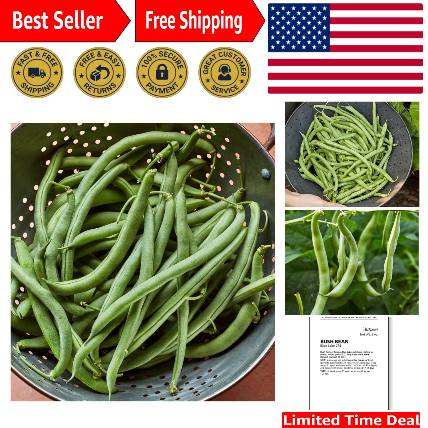 2 Oz Blue Lake 274 Bush Bean Seeds – Abundant Heirloom Variety for Home Chefs