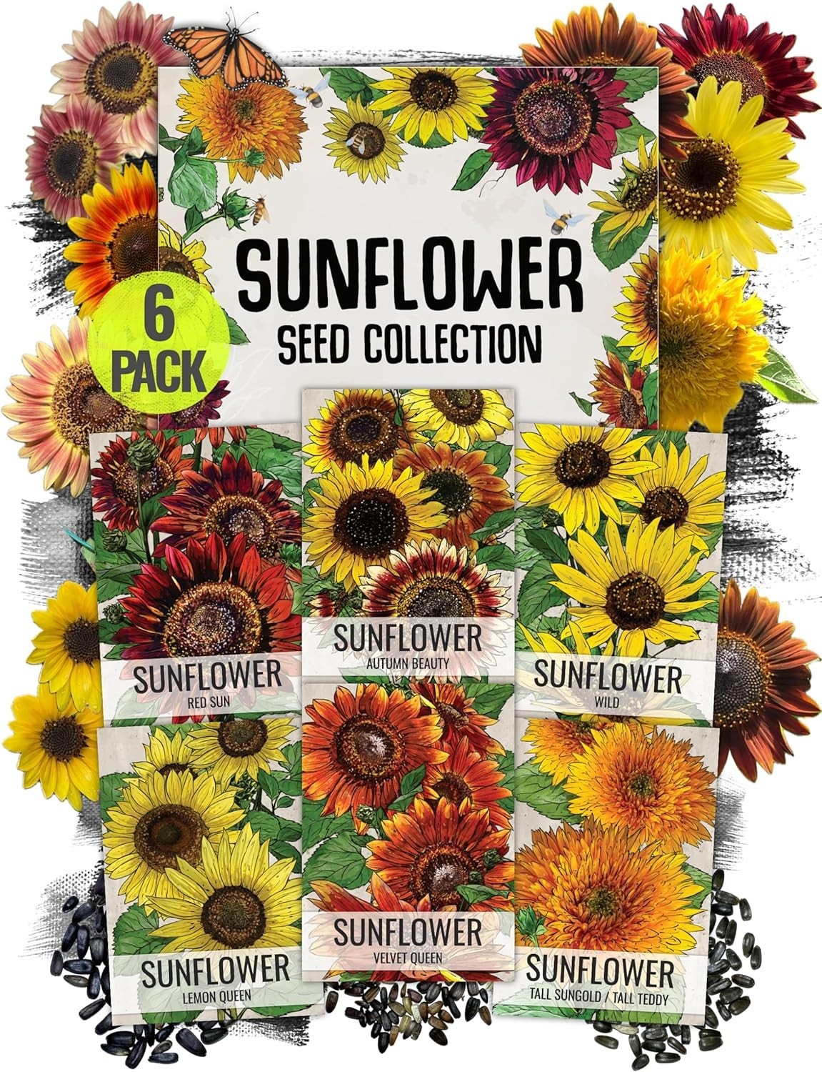Seed Needs Sunflower Seed Packet Variety Collection – 6 Unique Varieties