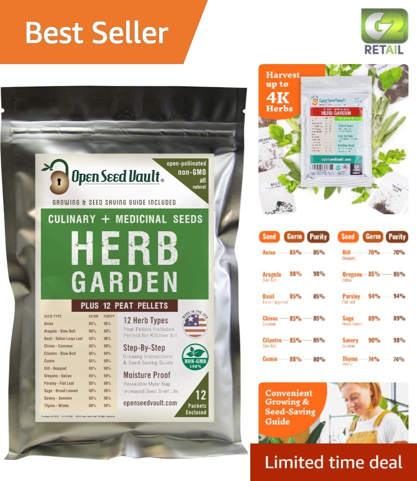 4,000 High-Germination Non-GMO Heirloom Seeds – 12 Herb Varieties for Garden