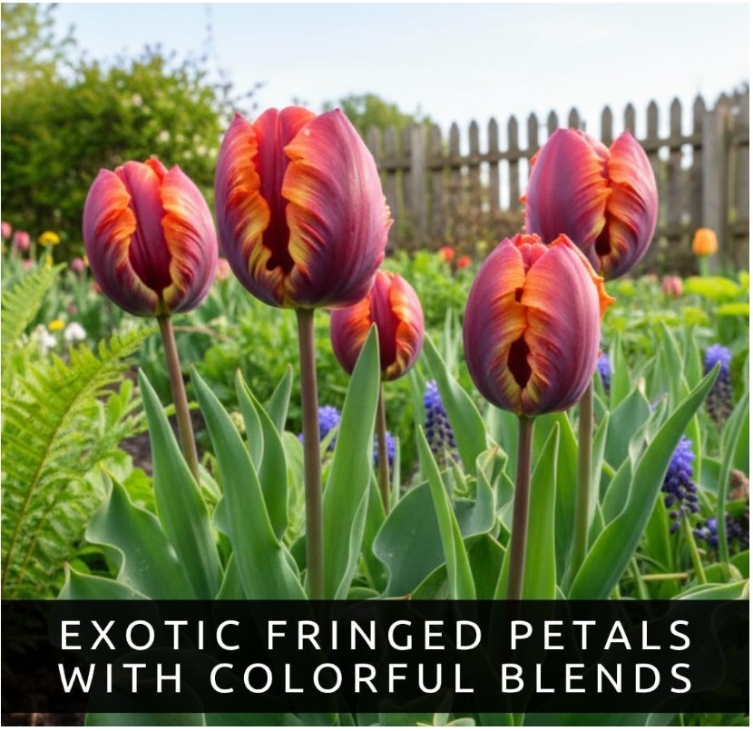 Rainbow Parrot Tulip Bulbs (10 Pack) – Huge Multicolor Flowers – 15-20″ Tall