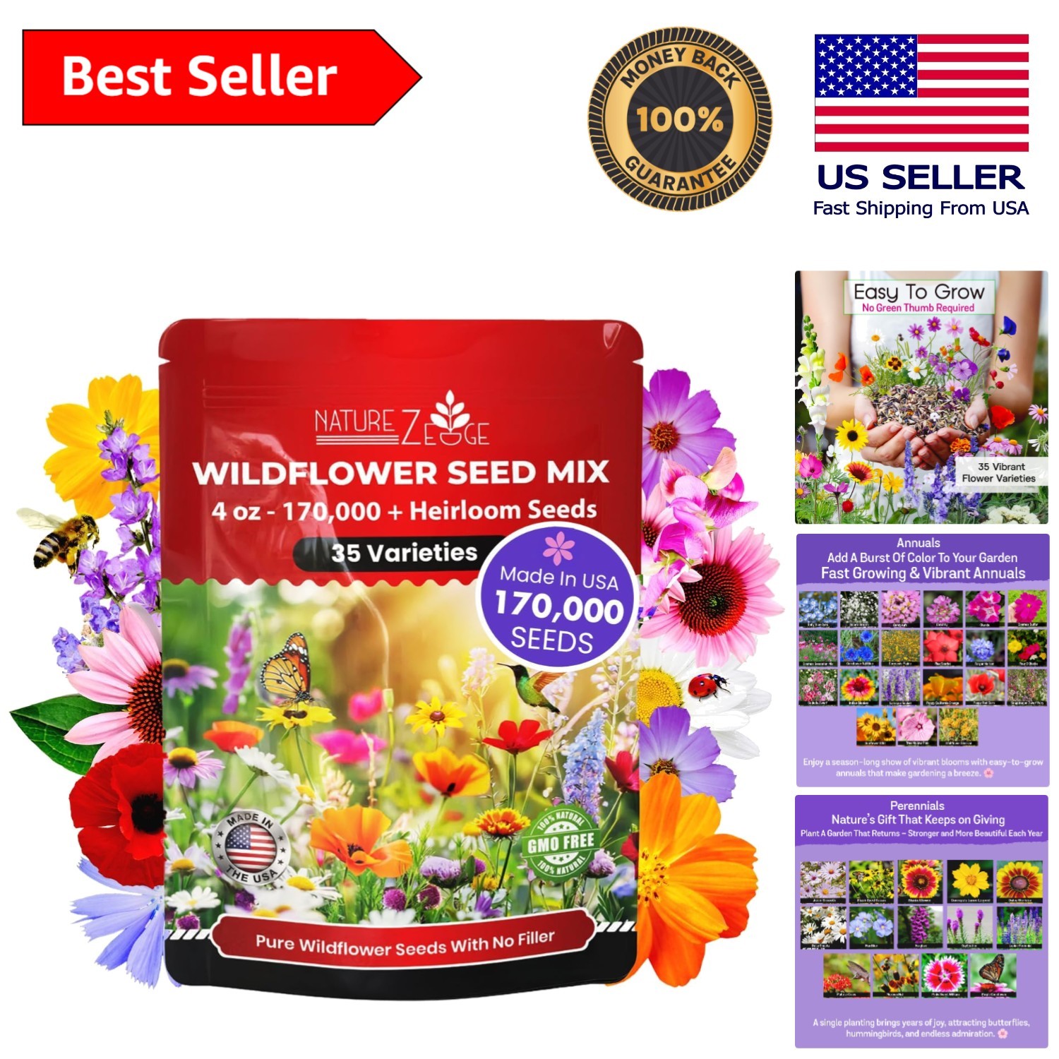 Bulk Wildflower Seeds – 1/4 lb, 170,000 Non-GMO Seeds for Vibrant Gardens