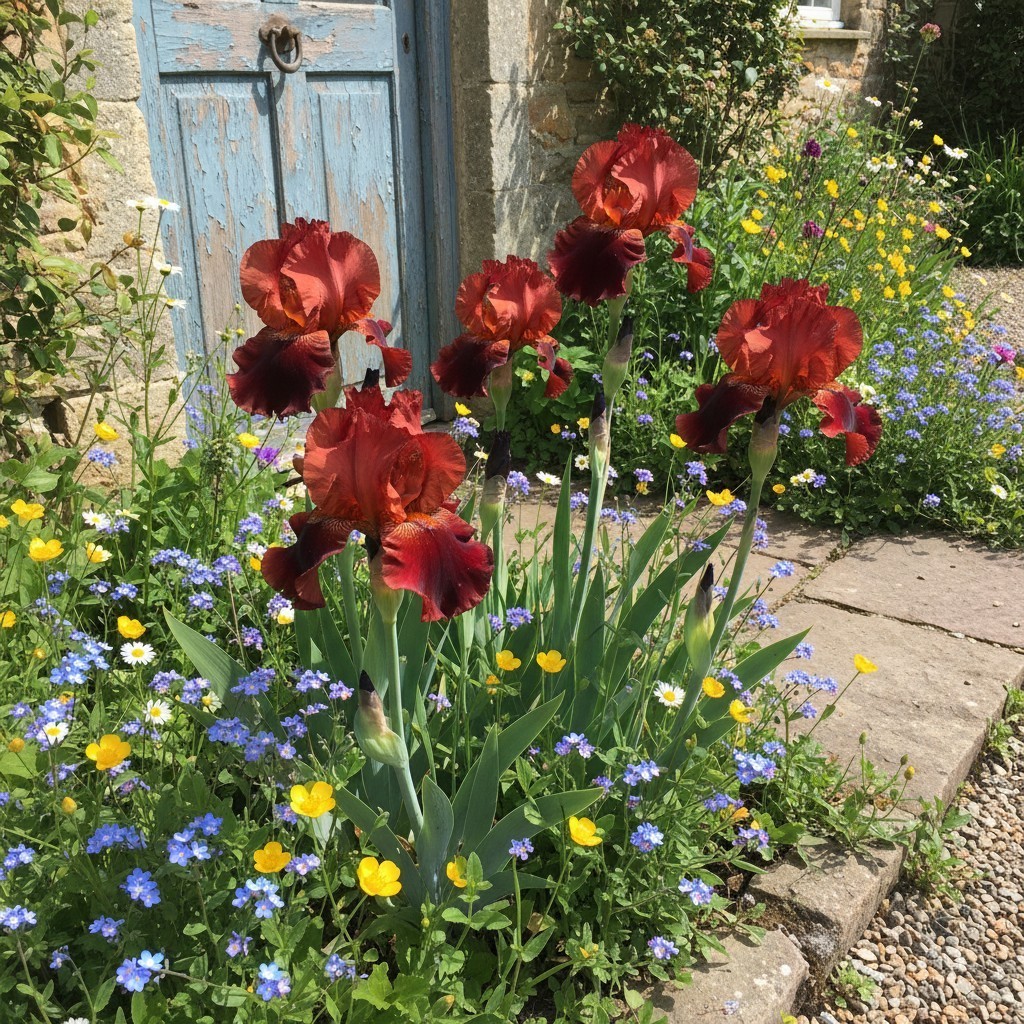 50 Red Bearded Iris Flower Seeds – Deep Burgundy Ruffled Blooms