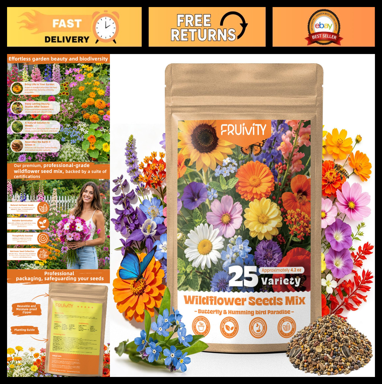 100,000+ Wildflower Seeds Bulk – 25 Varieties Annual & Perennial Mix, High Germi