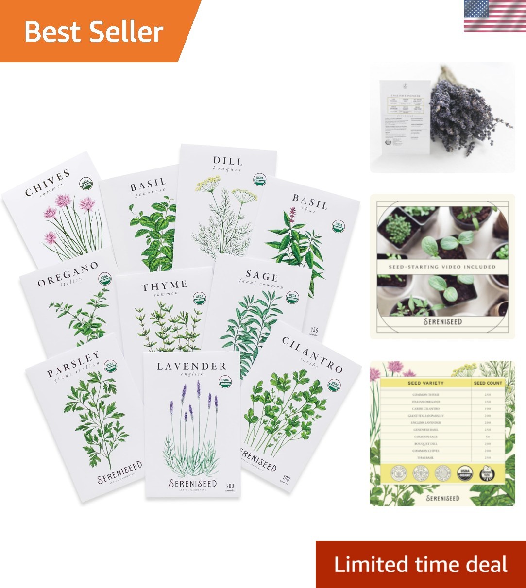 Sustainable Organic Herb Seeds for All Seasons – 10 Packs with Video Guide