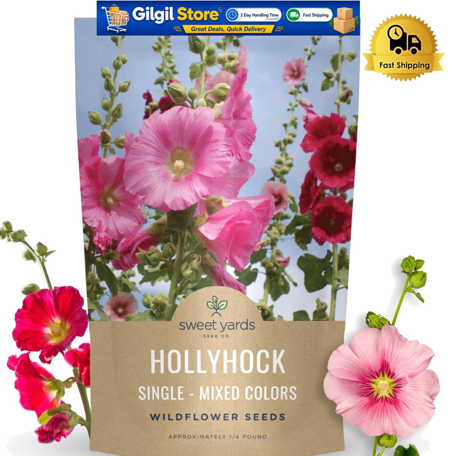 10,000 Hollyhock Seeds – 1/4 Pound Pouch – Guaranteed Growth & Elegance