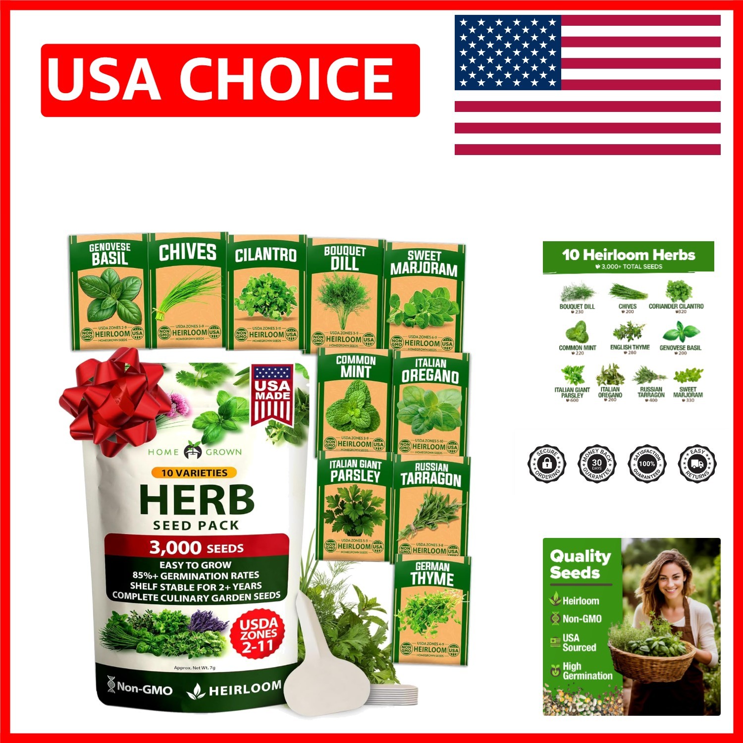 Complete Herb Garden Kit | 10 Culinary Herb Seeds with Grow Guide – Perfect Gift