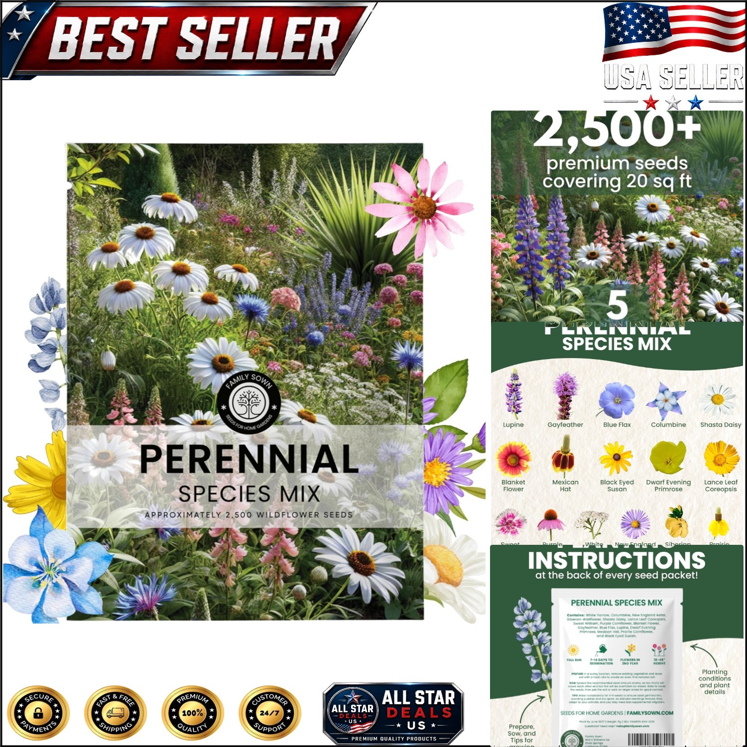 Create a Colorful, Low-Maintenance Garden with 2,500 Seeds – Perennial Mix